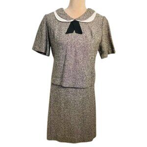 Vintage Wool Tweed 60's Skirt Suit Mod Girl Peter Pan Collar Mad Men XS/S